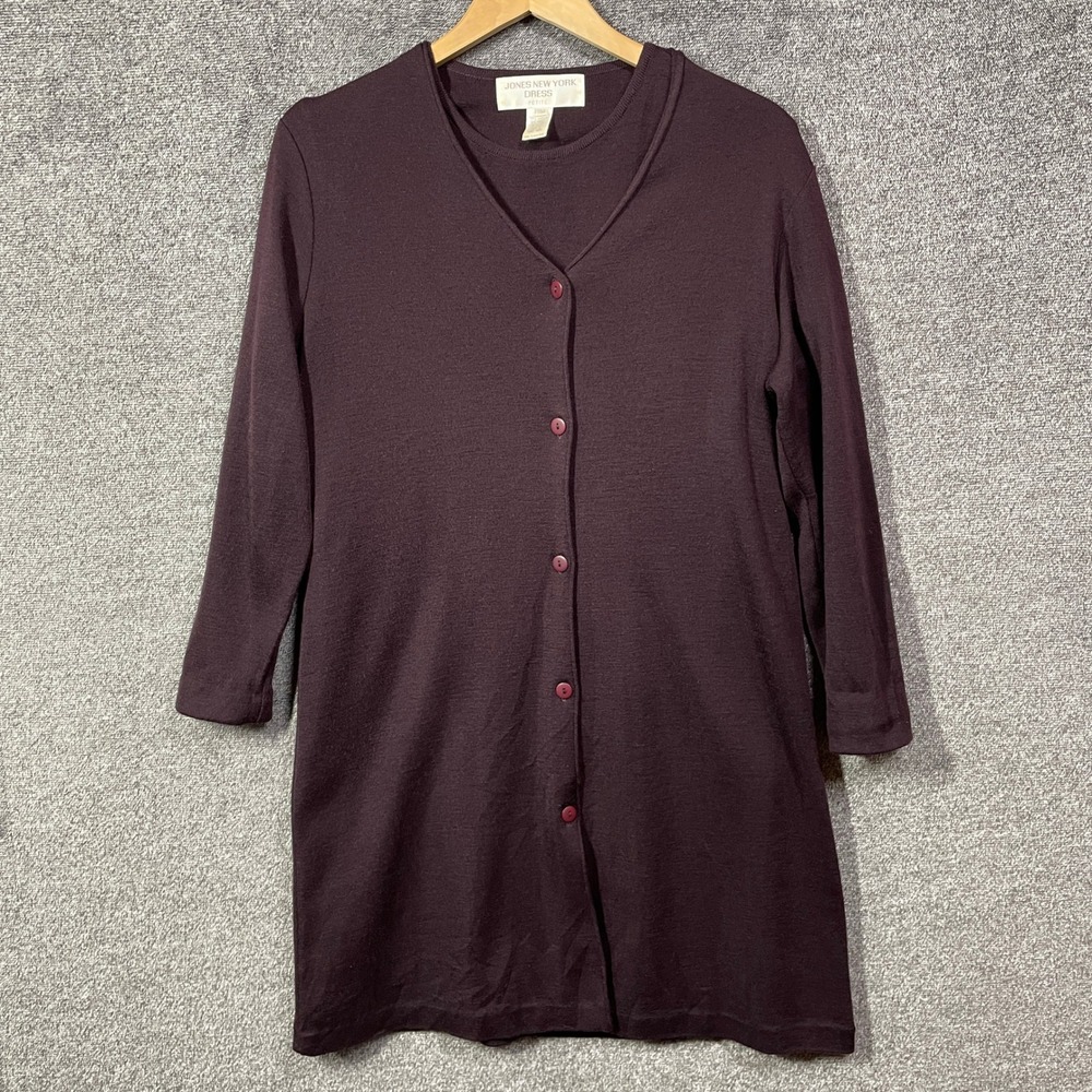 Jones‎ New York Dress MP Petite Womens Plum Wool 2pc Cardigan & Shift Dress Set